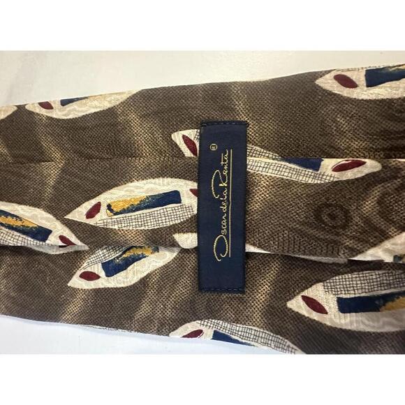 Vintage Oscar de la Renta classic corpcore khaki/multicolored silk necktie - Picture 2 of 3